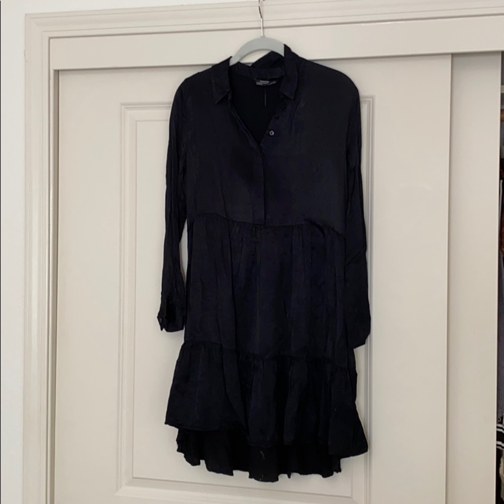 Collared silky button down dress